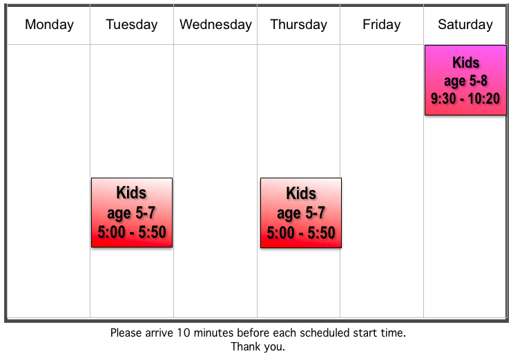 Jiu Jitsu For Kids 5-7 Schedule