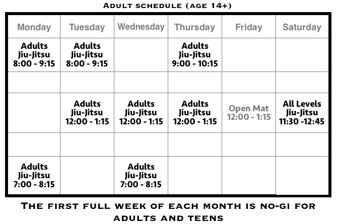 jiu-jitsu adults schedule