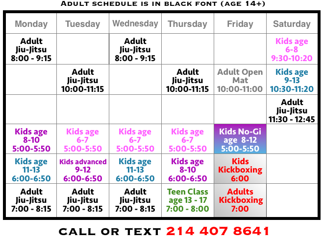 Jiu Jitsu Schedule